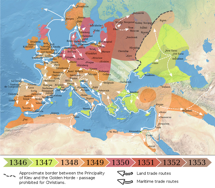 black death europe silk road spread map
