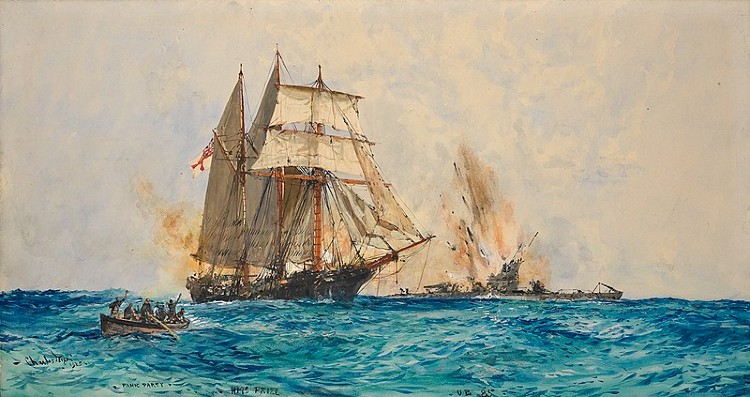 HMS Prize engages the German U-Boat.