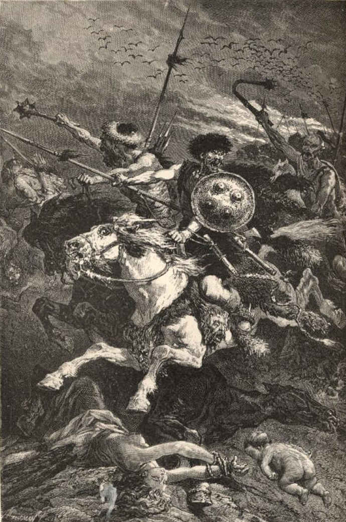 Hunnic warriors at the Battle of Chalons
